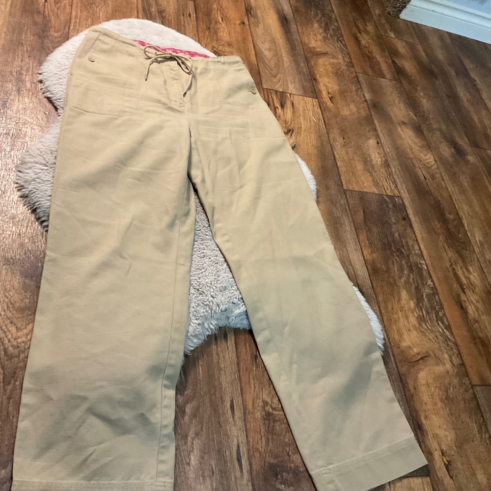 Lauren Ralph Lauren Pants Size 10 Cotton Khaki Waist Tie Tan Casual Womens Pockt